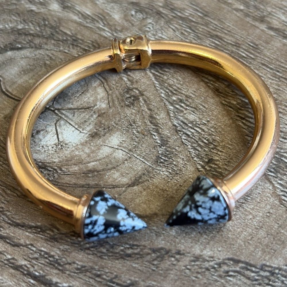 Vita Fede Titan Cuff Bracelet Rose Gold Tone Black Marble or Snowflake Obsidian
